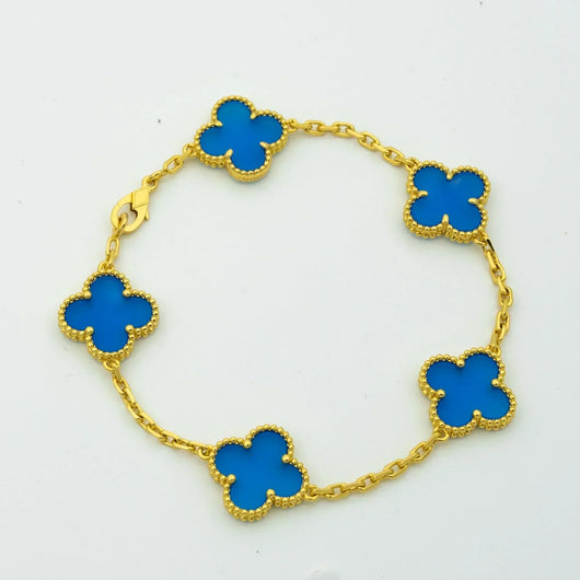 CLOVER 5 MOTIFS BLUE AGATE BRACELET
