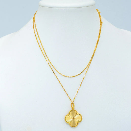 CLOVER  LARGE 25MM LASER NECKLACE GOLD