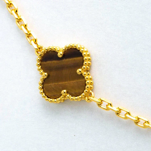 CLOVER VINTAGE TIGER EYE NECKLACE 10 MOTIFS