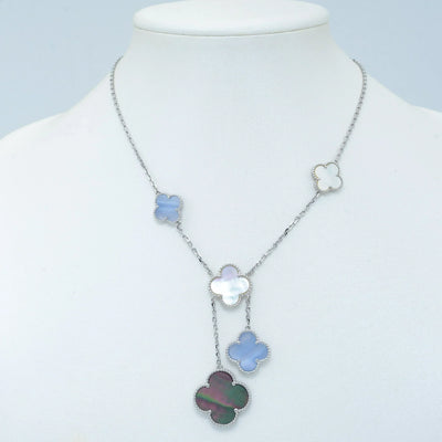 CLOVER MOP CHALCEDONY NECKLACE 6 MOTIF SILVER