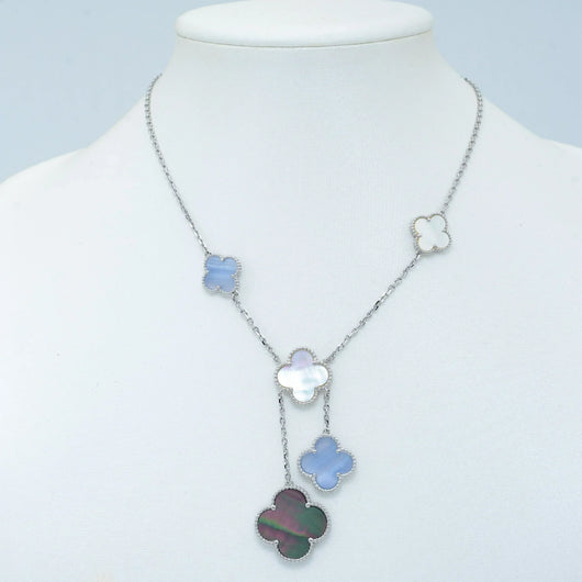 CLOVER MOP CHALCEDONY NECKLACE 6 MOTIF SILVER