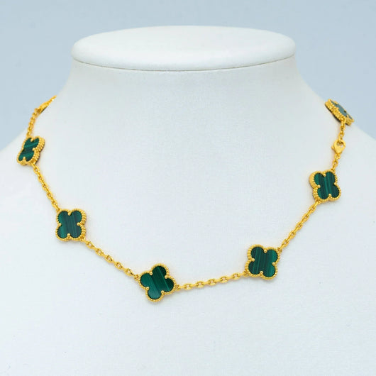 CLOVER VINTAGE MALACHITE NECKLACE 10 MOTIFS