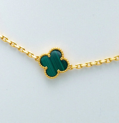 CLOVER VINTAGE MALACHITE NECKLACE 10 MOTIFS
