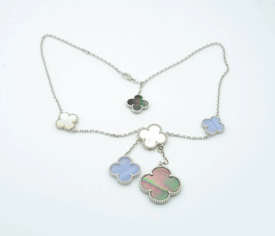 CLOVER MOP CHALCEDONY NECKLACE 6 MOTIF SILVER