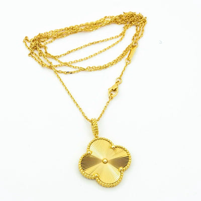 CLOVER  LARGE 25MM LASER NECKLACE GOLD
