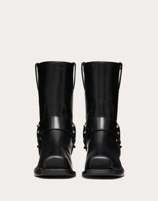 ROCKSTUD CALFSKIN BIKER ANKLE BOOT 40MM