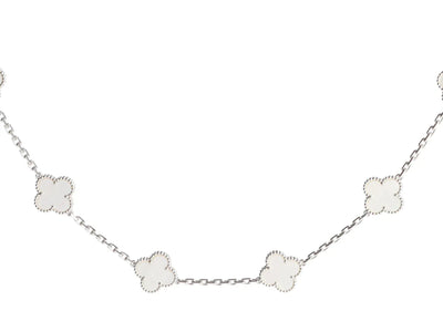CLOVER VINTAGE WHITE MOP NECKLACE 10 MOTIFS SILVER