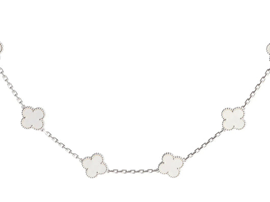 CLOVER VINTAGE WHITE MOP NECKLACE 10 MOTIFS SILVER