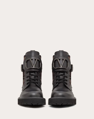 VLOGO SIGNATURE COMBAT BOOT IN CALFSKIN AND TOILE ICONOGRAPHE 35MM
