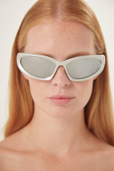 Balenciaga BB0157s-004 swift silver wrap around sunglasses - Lux Studios