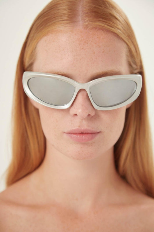 Balenciaga BB0157s-004 swift silver wrap around sunglasses - Lux Studios