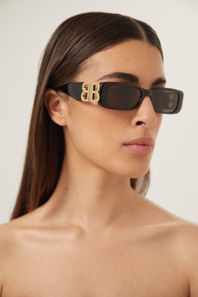 Balenciaga Dynasty black sunglasses featuring BB gold logo - Lux Studios