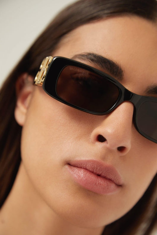 Balenciaga Dynasty black sunglasses featuring BB gold logo - Lux Studios