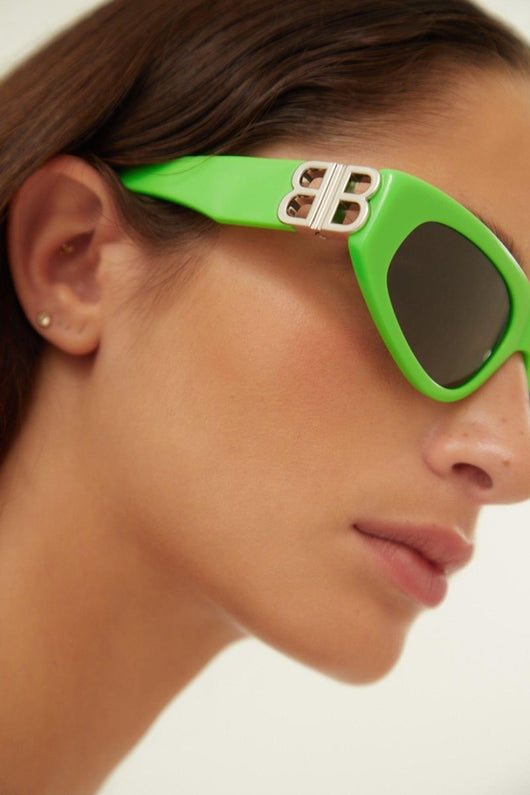 Balenciaga green and silver cat-eye BB sunglasses - Lux Studios