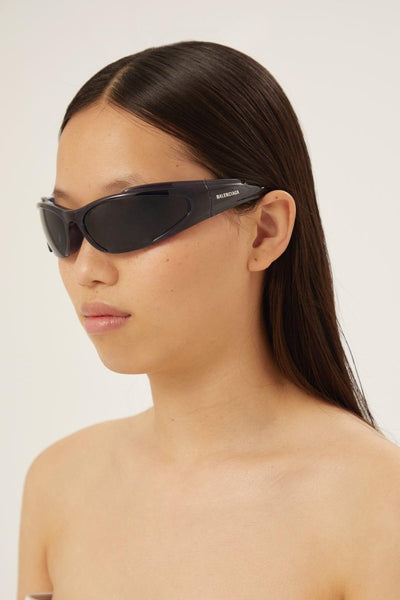 Balenciaga reverse Xpander wrap rectangle blue sporty sunglasses - Lux Studios