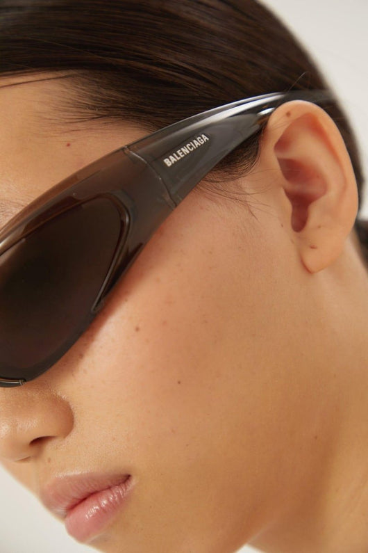 Balenciaga reverse Xpander wrap rectangle brown sporty sunglasses - Lux Studios