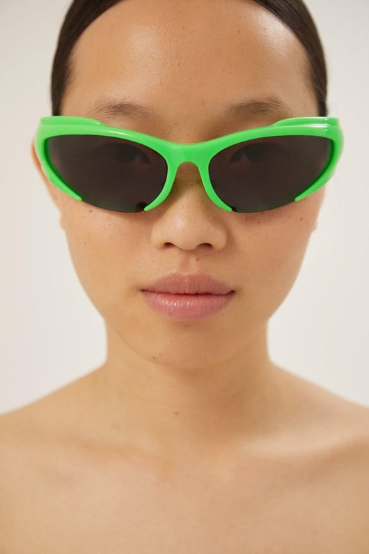 Balenciaga reverse Xpander wrap rectangle green sporty sunglasses - Lux Studios