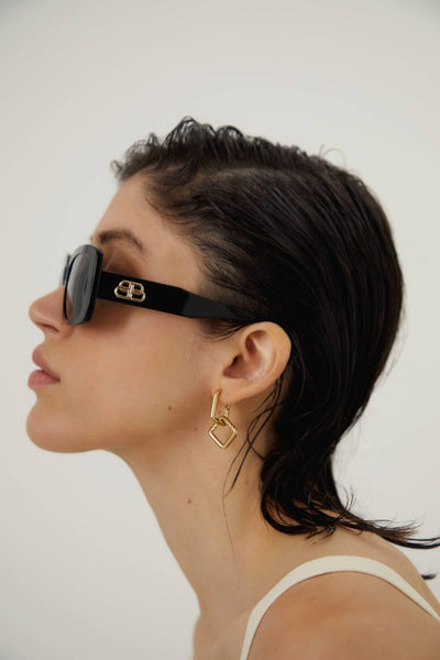Balenciaga slim rectangular black sunglasses - Lux Studios