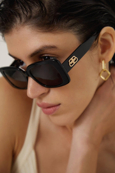 Balenciaga slim rectangular black sunglasses - Lux Studios