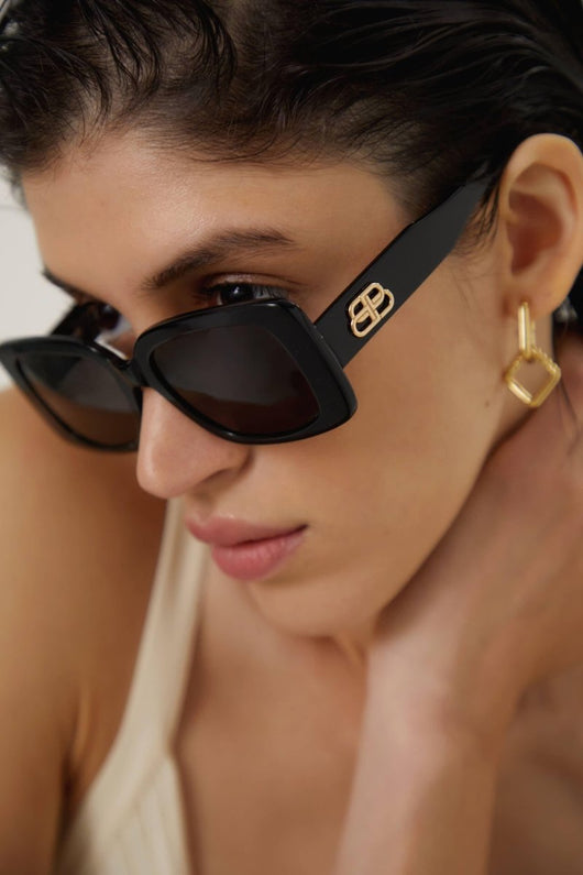 Balenciaga slim rectangular black sunglasses - Lux Studios