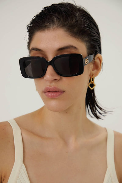Balenciaga slim rectangular black sunglasses - Lux Studios