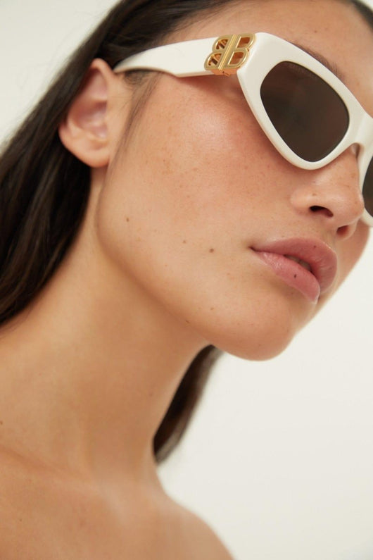 Balenciaga white and gold cat-eye BB sunglasses - Lux Studios