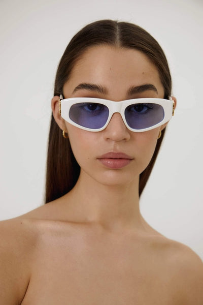 Balenciaga white cat-eye BB sunglasses - Lux Studios