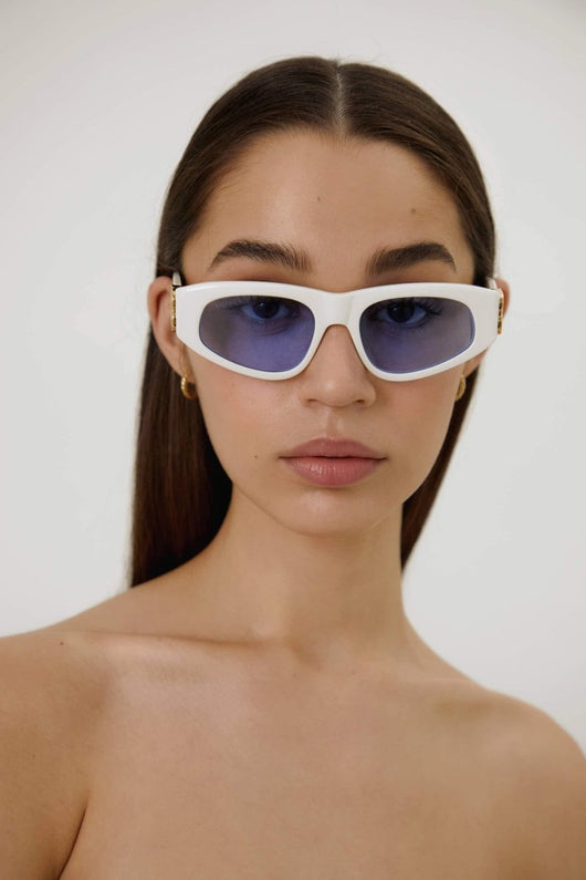 Balenciaga white cat-eye BB sunglasses - Lux Studios