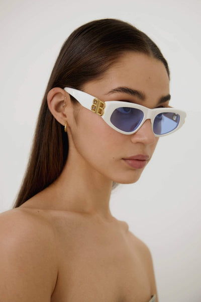 Balenciaga white cat-eye BB sunglasses - Lux Studios