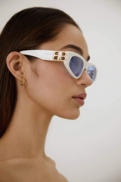 Balenciaga white cat-eye BB sunglasses - Lux Studios