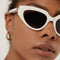 Balenciaga white cat eye sunglasses with black logo