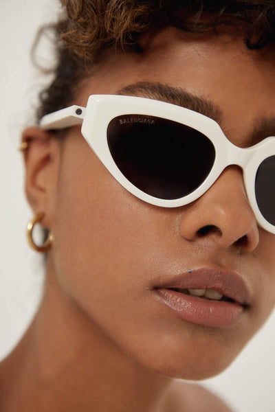 Balenciaga white cat eye sunglasses with black logo - Lux Studios
