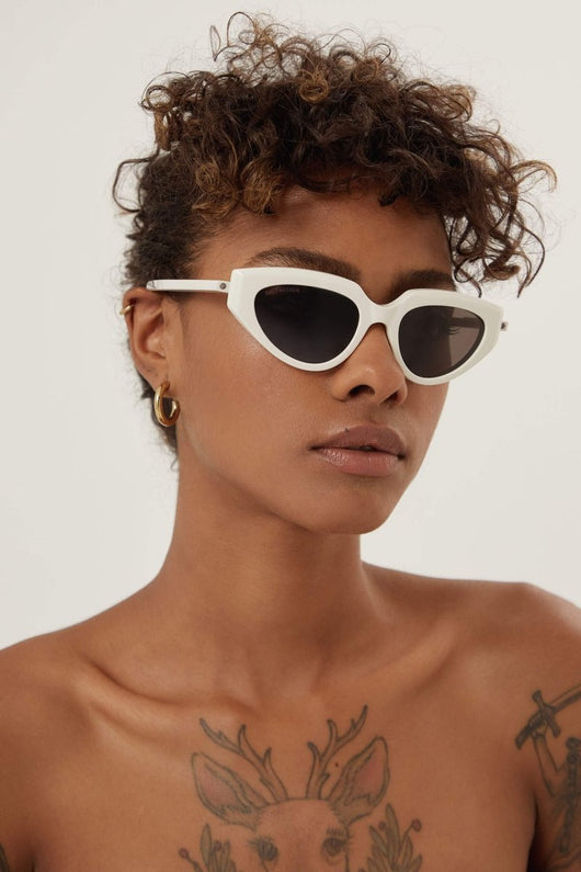Balenciaga white cat eye sunglasses with black logo - Lux Studios