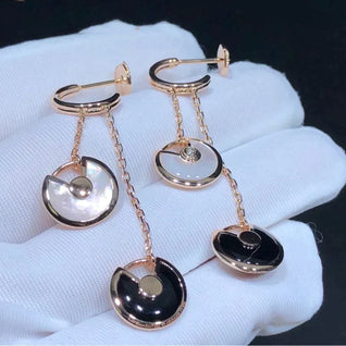 AMULETTE DOUBLE DROP EARRINGS MOP ONYX ROSE GOLD