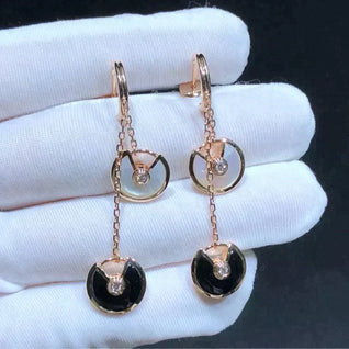 AMULETTE DOUBLE DROP EARRINGS MOP ONYX ROSE GOLD