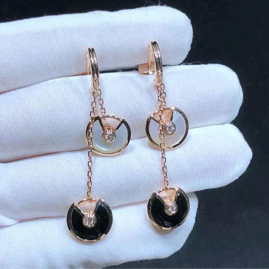 AMULETTE DOUBLE DROP EARRINGS MOP ONYX ROSE GOLD