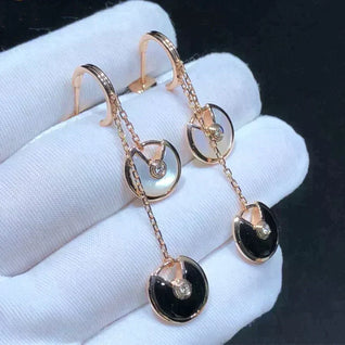 AMULETTE DOUBLE DROP EARRINGS MOP ONYX ROSE GOLD