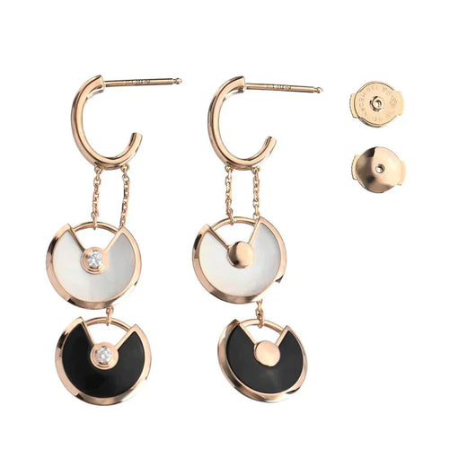 AMULETTE DOUBLE DROP EARRINGS MOP ONYX ROSE GOLD