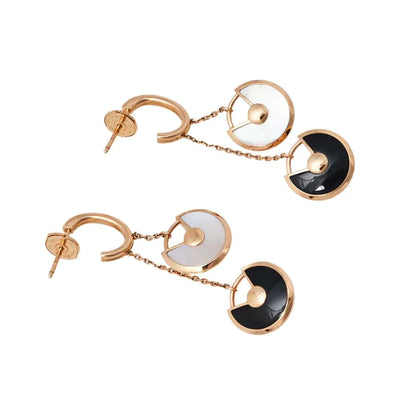 AMULETTE DOUBLE DROP EARRINGS MOP ONYX ROSE GOLD