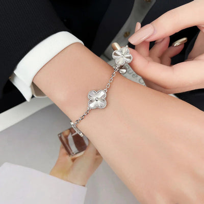 CLOVER  5 FLOWERS LASER BRACELET SILVER