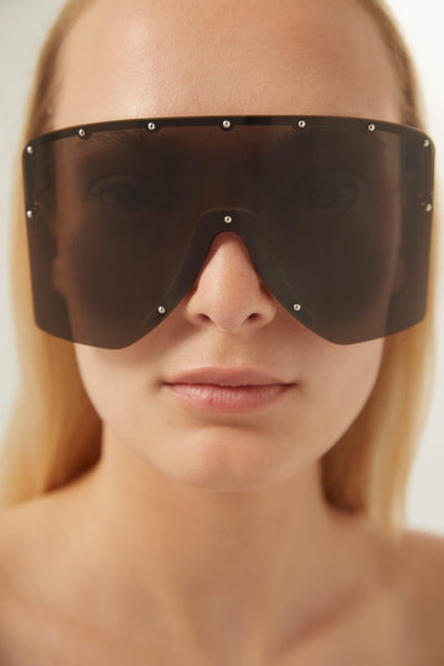 Gucci black bold 80s inspired mask sunglasses - Lux Studios