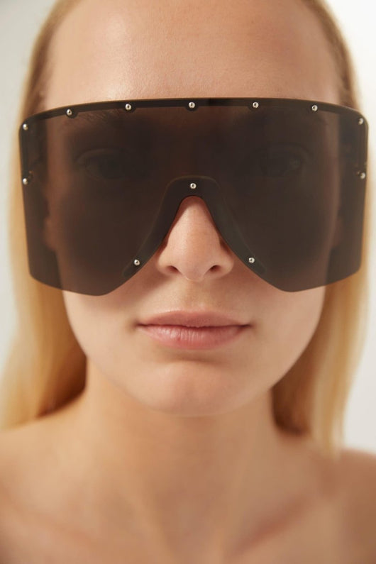 Gucci black bold 80s inspired mask sunglasses - Lux Studios