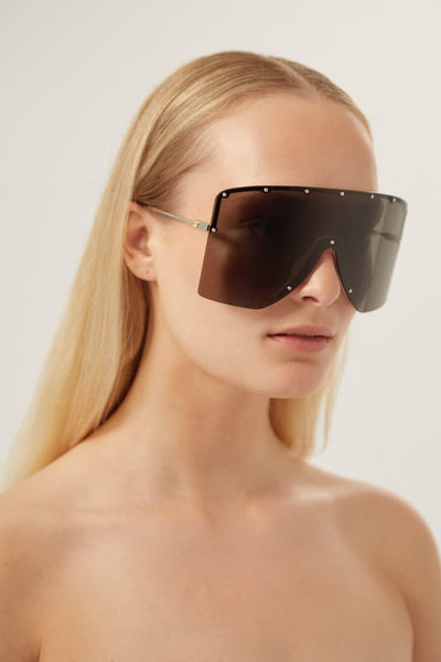 Gucci black bold 80s inspired mask sunglasses - Lux Studios