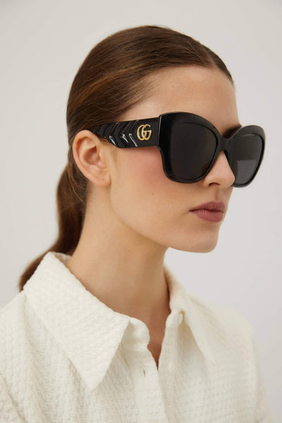 Gucci black cat-eye sunglasses with matalasse temple - Lux Studios