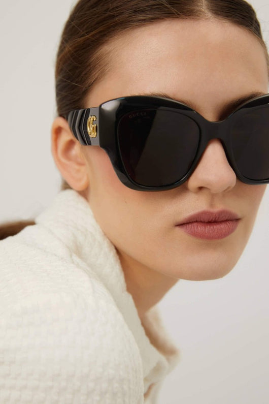 Gucci black cat-eye sunglasses with matalasse temple - Lux Studios