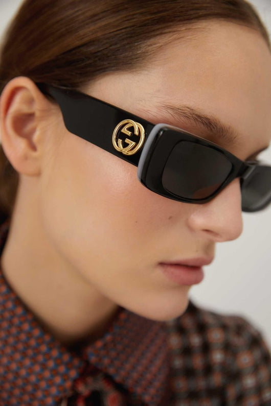 Gucci black micro rectangular female sunglasses - Lux Studios