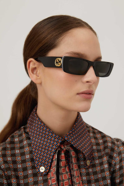 Gucci black micro rectangular female sunglasses - Lux Studios