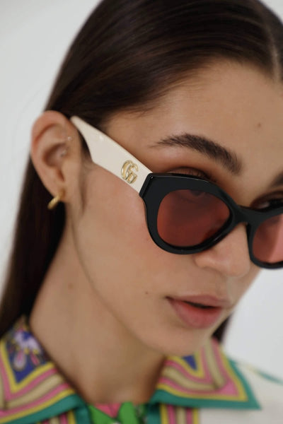 Gucci cat eye black and cream sunglasses - Lux Studios