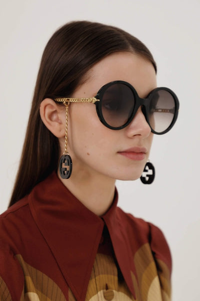 Gucci chain black round acetate sunglasses - Lux Studios