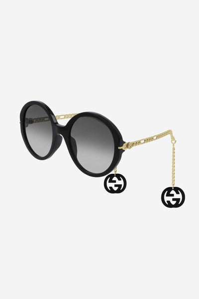 Gucci chain black round acetate sunglasses - Lux Studios